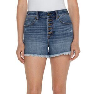 NWT Liverpool High Rise Christine A Line Fray Denim Short With Button Fly In Cla